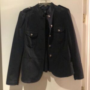 Military style button front dark gray jacket